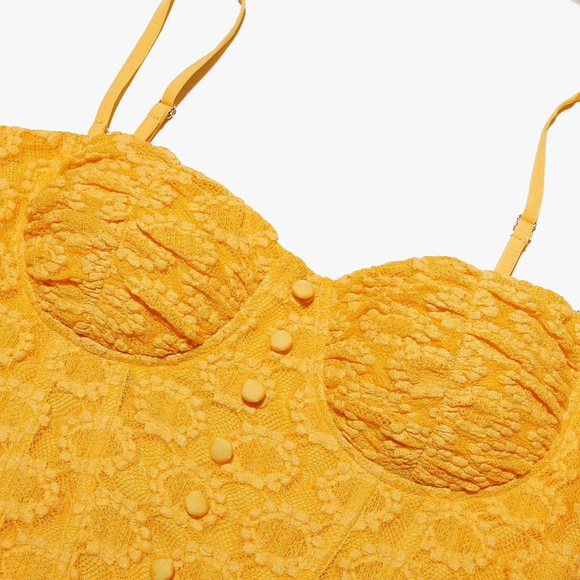 Mingmingxi ærmeløse jacquard festkjoler til kvinder sexet orange a-formet kjole afslappet mini korsetkjole til