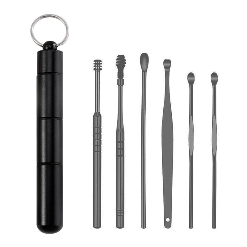 6 Stks/set Ear Wax Pickers Rvs Spiraal Earpick Wax Remover Curette Oor Pick Cleaner Oor Lepel Zorg Oor Schoonmaken gereedschap