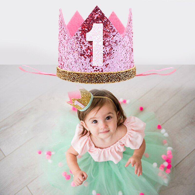 Corona de plata para cumpleaños, sombreros para , niños, niñas, niño, un año, corona de princesa, diadema, de bienvenida del bebé, suministro de decoración para fiestas
