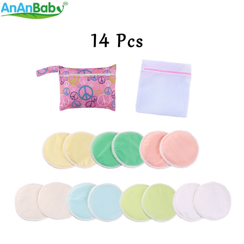 Ananbaby-coussinets d'allaitement en bambou | 14 pièces, avec un sac humide et un sac de lavage pour maman, tampons d'allaitement réutilisables, imperméables