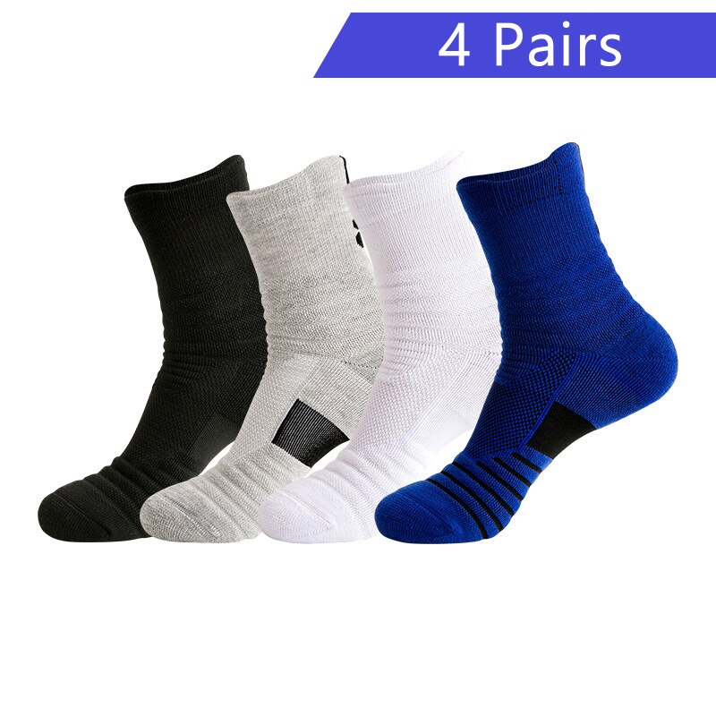 Men's white socks brand Basketball cycling man autumn Winter socks Thick Shock Absorption Training socks 4 pairs: Mixed colors 1