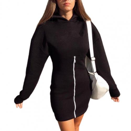 Fit Delicate Hooded Mini Short Thick Sweatshirt Tight Sheath Dress All Match for Dating: XL / Black