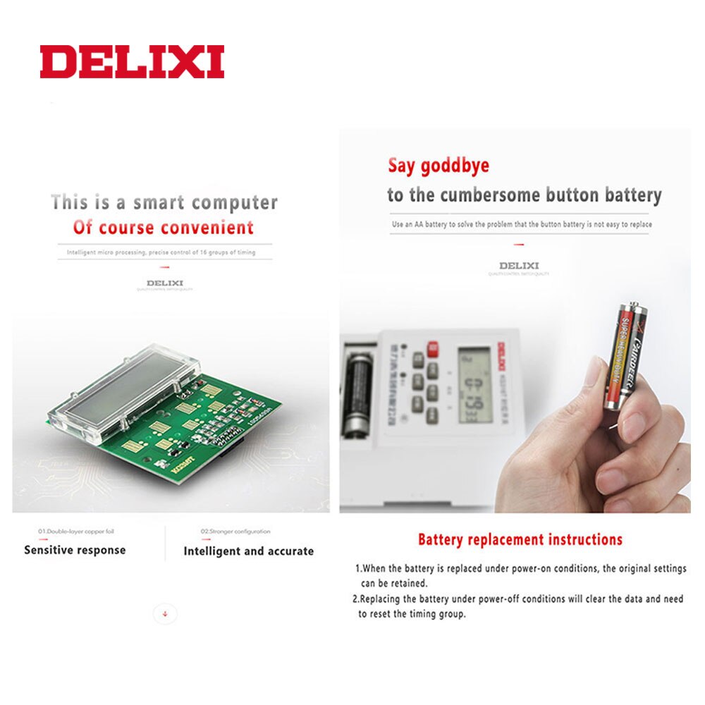 DELIXI AC 220V Programmable Time Switch Relay Digital LCD Power Display Electronic Weekly 7 Days Timer Control for water pump
