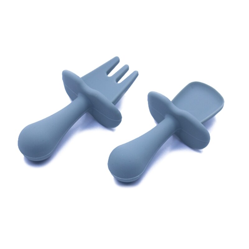 Babyvoeding Lepel Vork Set Zachte Siliconen Voeden Bestek Set Training Lepel: DS