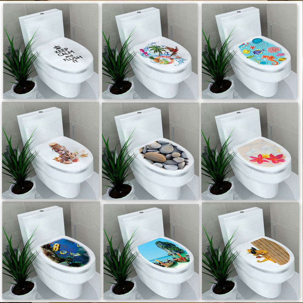 3D Wc-deksel Sticker Zeester Shell Patroon Vinyl Art Waterdicht Behang Verwijderbare Badkamer Decals Wc Toilette Poster