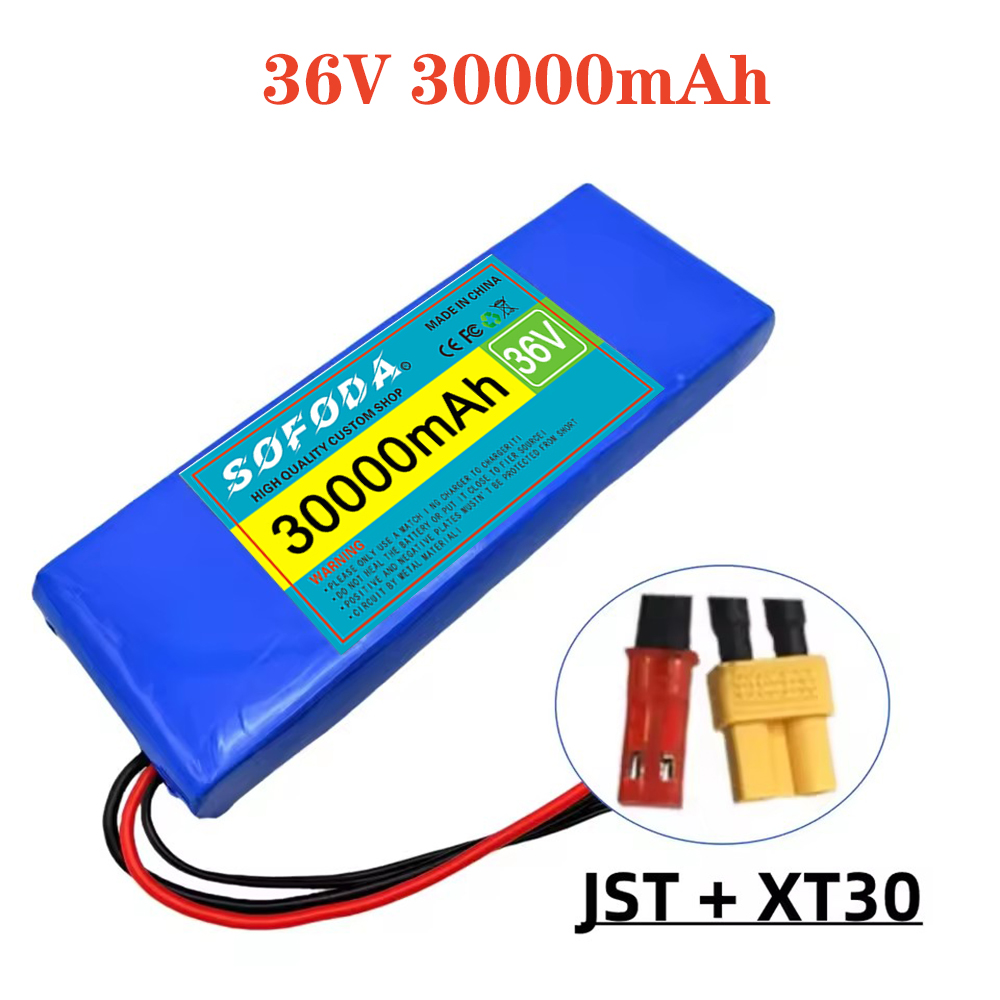 Große Kapazität 36 V 30000 mAh 10S1P 18650 Lithium-Ionen-Akku 30 Ah, mit BMS 500 W, ausgestattet mit 42 V 2 A Ladegerät: Lila