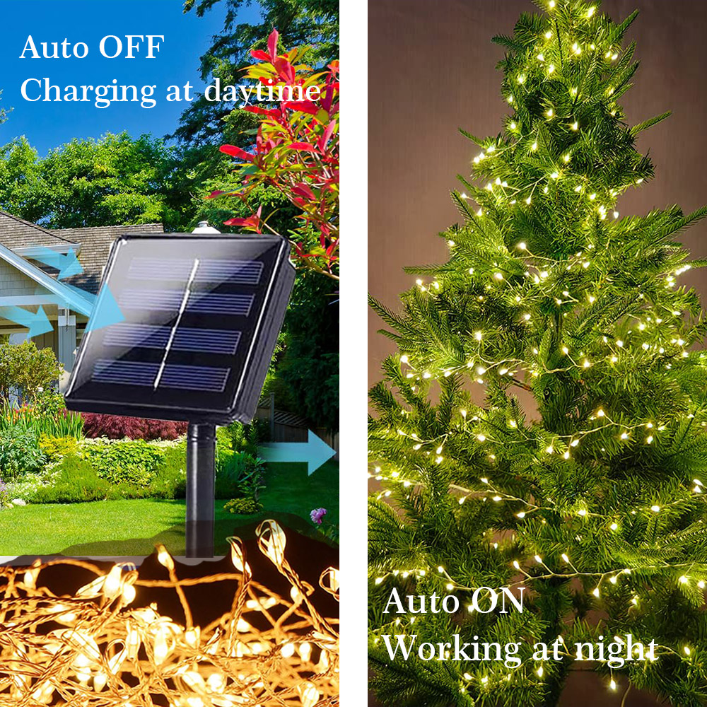 1000LED Cluster Garland Lamps Solar String Lights Festoon Christmas Tree Outdoor Fairy String Lights for Wedding Indoor Decor