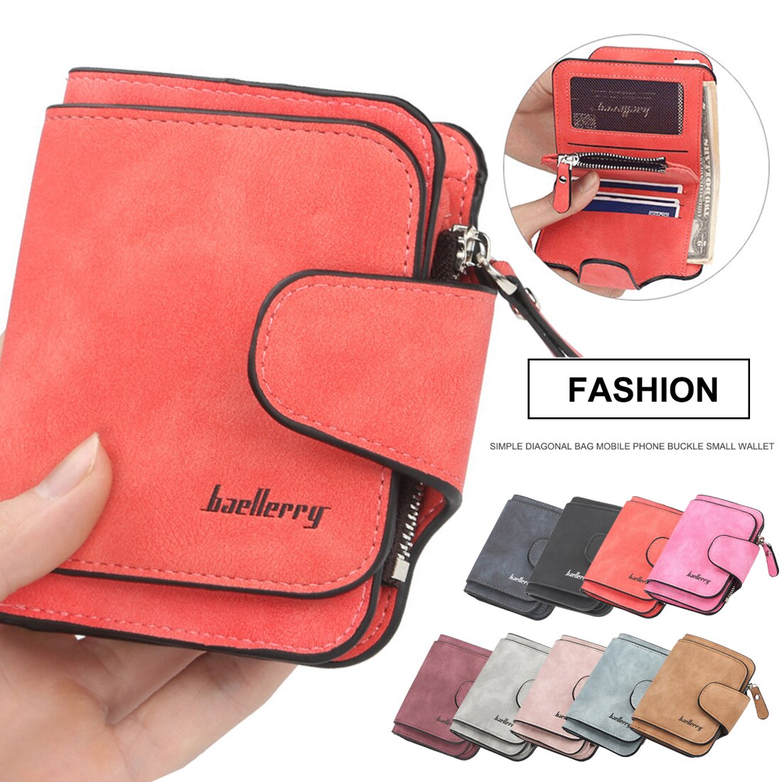 Small Female Coin Purse Short Purses Lady Letter Snap Zipper Card Holder Clutch Wallets Solid Vintage Matte Women Wallet