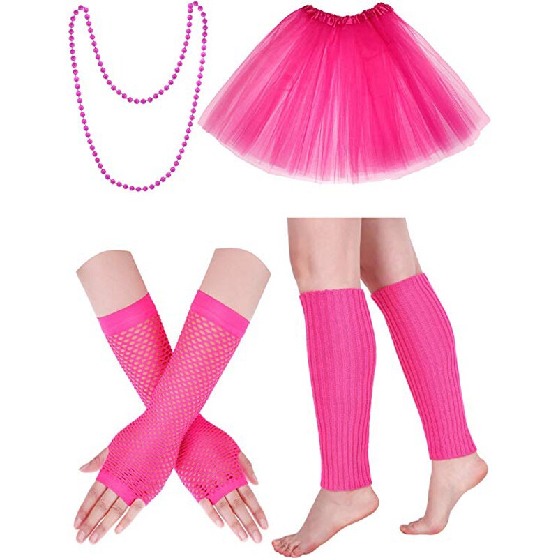 Halloween cosplay 80s kostymtillbehörsset i love 80s kjol halsband armband benvärmare t-shirt för festtillbehör