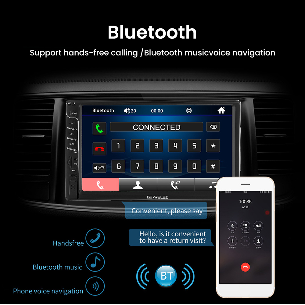 GEARELEC 7inch Car MP5 Player 7001 Car Stereo Radio Bluetooth USB TF AUX-In TF Car Multimedia Player FM Receiver 2DIN Car Radio