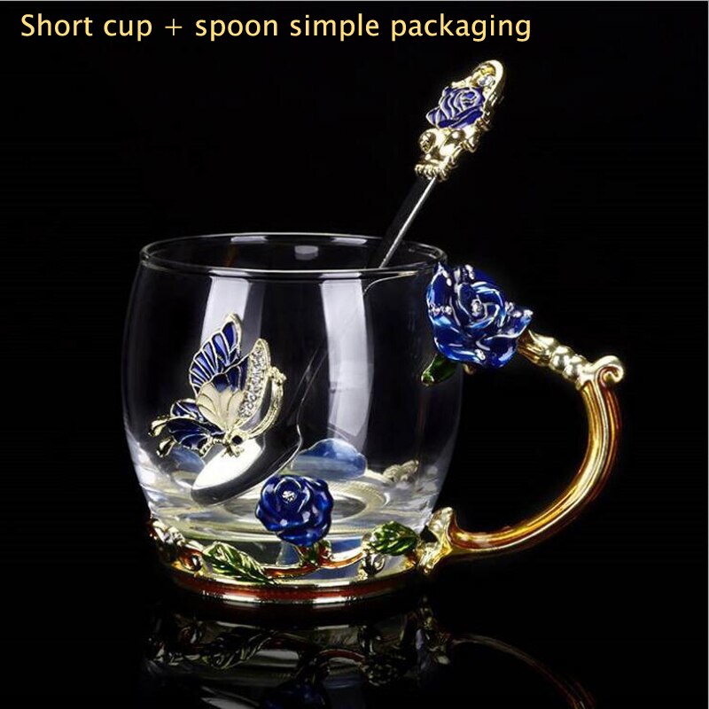 Skönhet och nyhet emalj kaffekopp mugg blomma te glas koppar för och kalla drycker te kopp sked set perfekt bröllop  b2: Grön