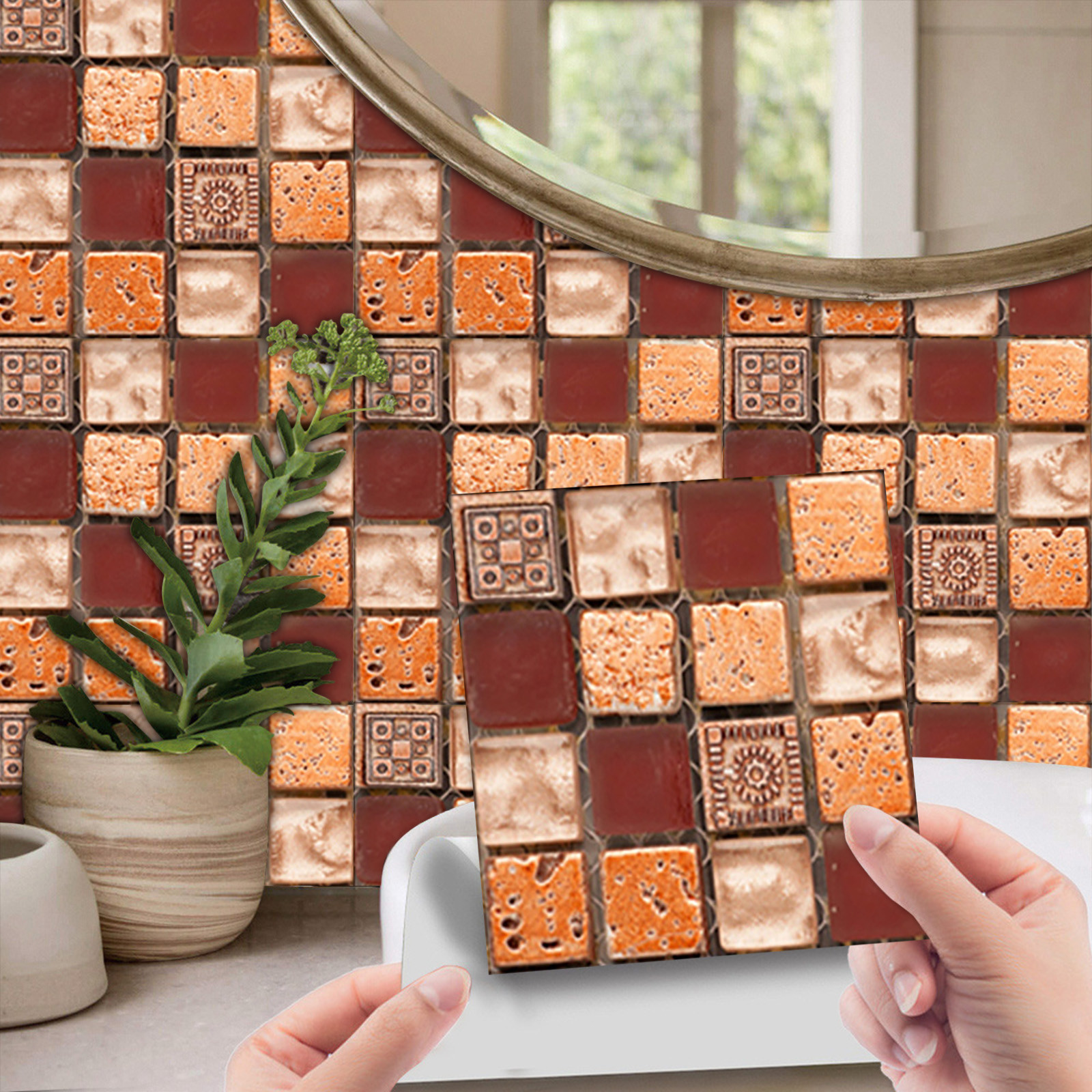 10pcs Marble Mosaic Tiles Wall Sticker Transfers Flat 2D Printed Covers For Kitchen Bathroom Peel &amp; Stick Waterproof Art Mural