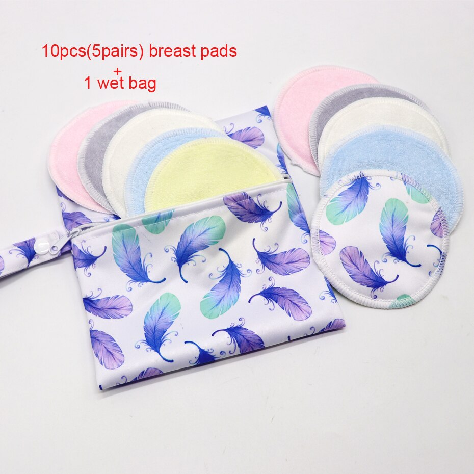 10Pcs Zoogcompressen Waterdicht Borstvoeding Zwangere Vrouwen Make Pad Bamboe Verpleging Pad Voor Mum Wasbare Met Natte Zak Herbruikbare: BP2-7