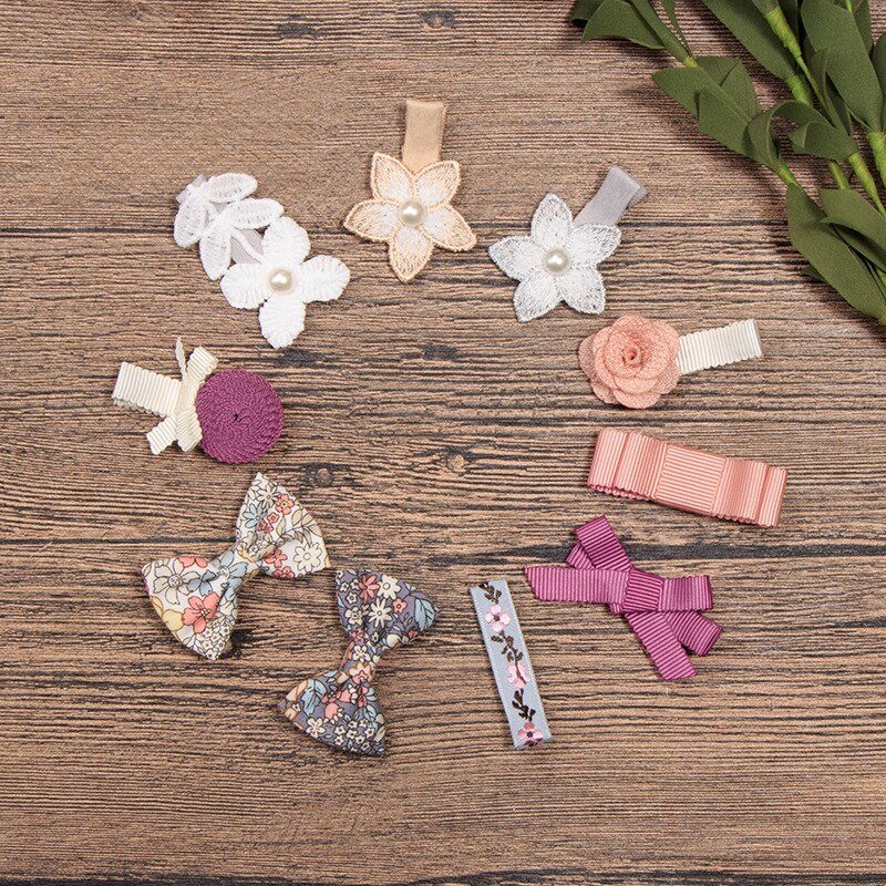 10 Stks/set Baby Lint Parel Boog Haar Clips Borduren Bloemen Haarspelden Haarspeldjes Kleurrijke Baby Haar Clip Pins Voor Meisjes