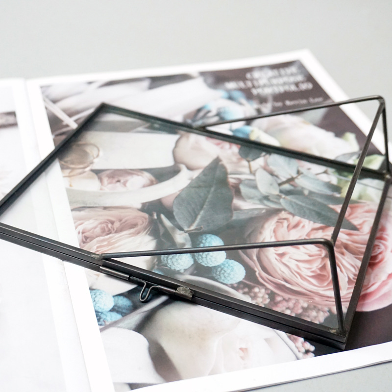 Simple Antique Rectangular Freestanding Transparent Glass Photo Frame for Home Decoration - Gold MJ