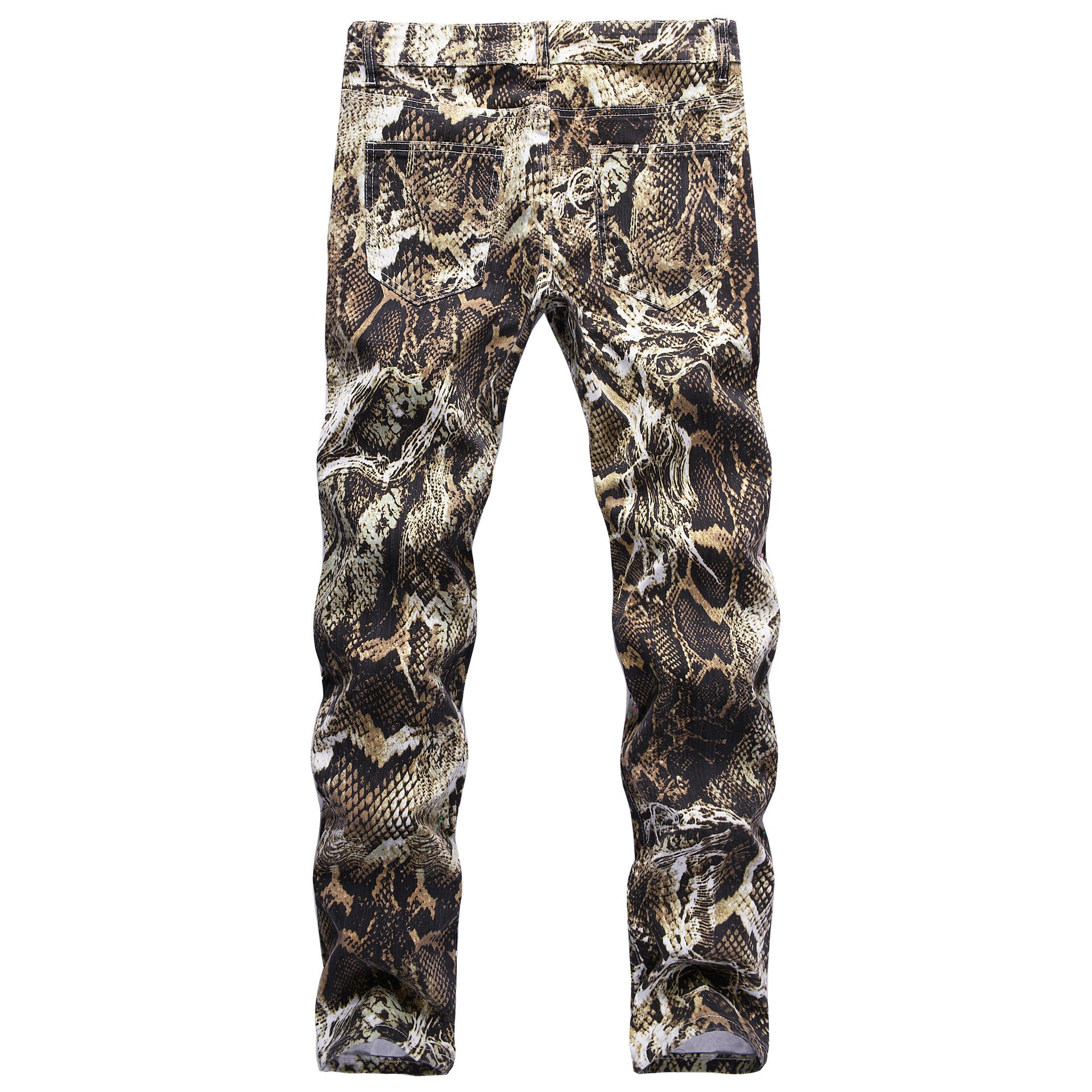 Modne jeansy męskie wężbyć winnym graficzne Jean mężczyźni biodro-chmiel drukowane wzór wężowy nocny piosenkarka wydajność Jean zgrywanie Jean dla mężczyzn