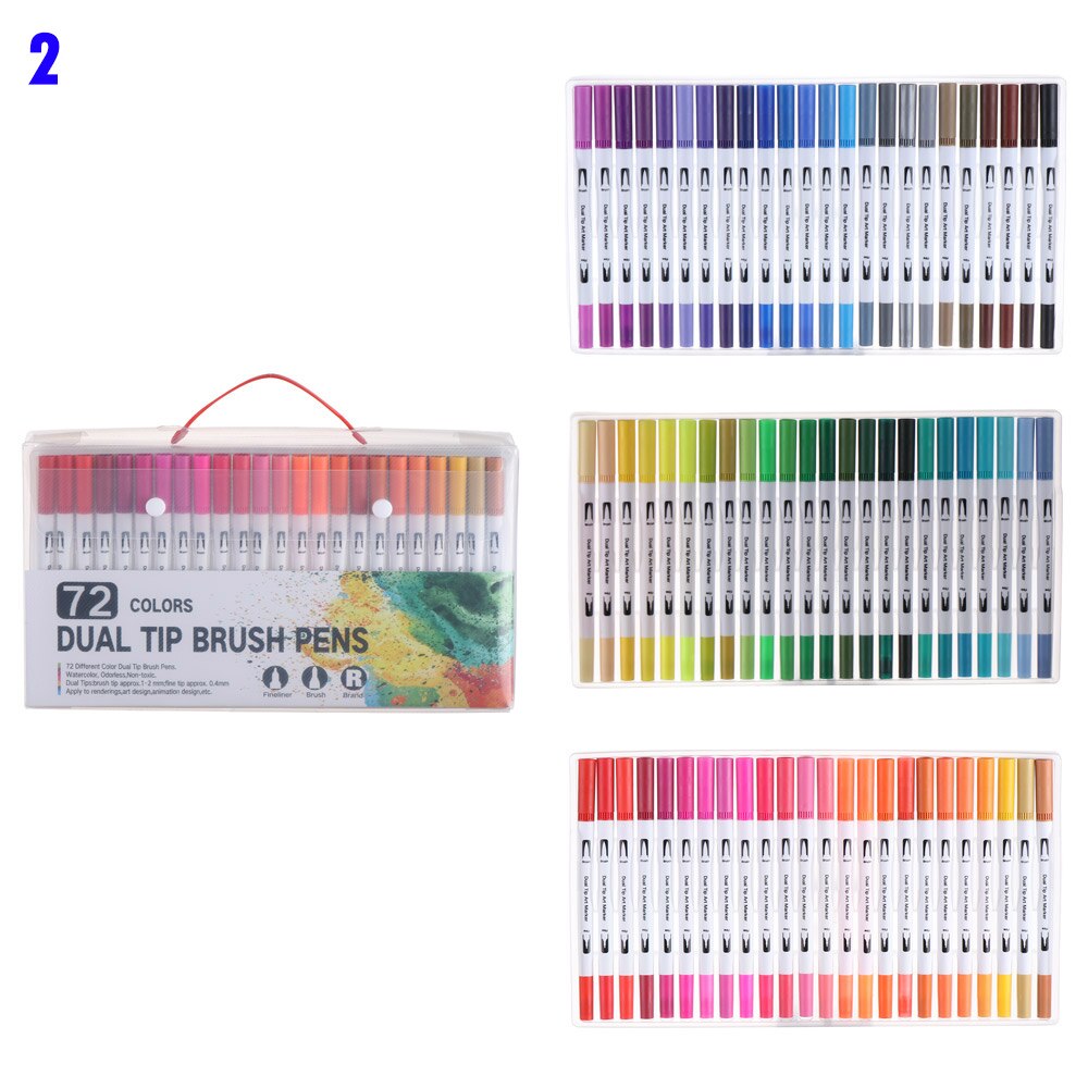 Caneta aquarela de cabeça dupla, caneta de aquarela com 12/18/24/36/48/72/100/unidades/pacote cores conjunto de marcador de cor, caneta de marcador de arte, canetas, material escolar: 2