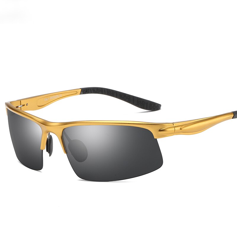YSO Sunglasses Men Polarized UV400 Aluminium Magnesium Frame HD Sun Glasses Driving Glasses Semi Rimless Accessory For Men 8580: Gold-Black