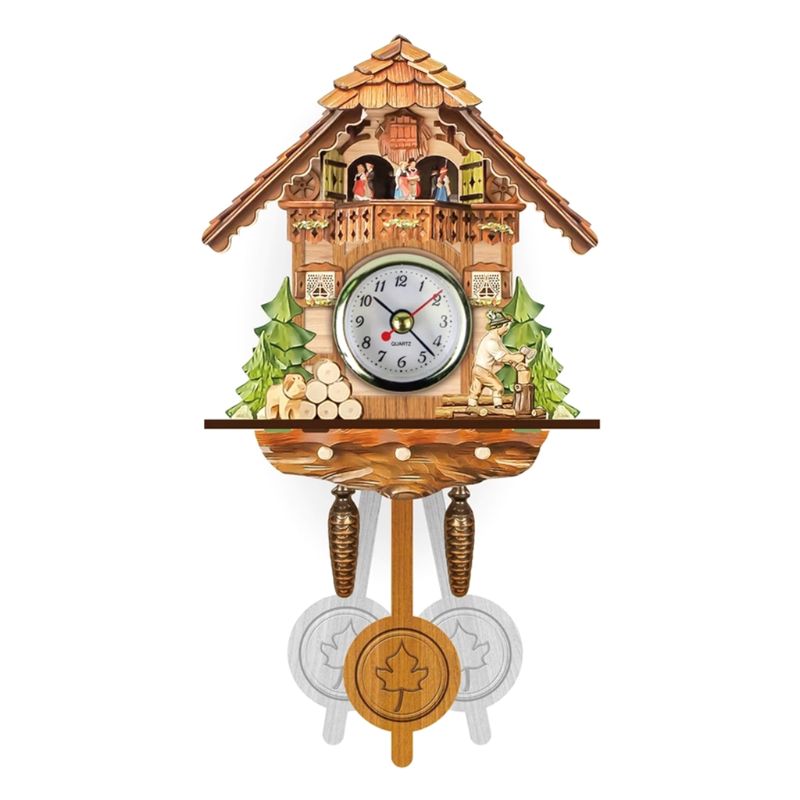 Antieke houten koekoeksklok met vogeltijdbel, wekker, horloge, woondecoratie 449c: 3