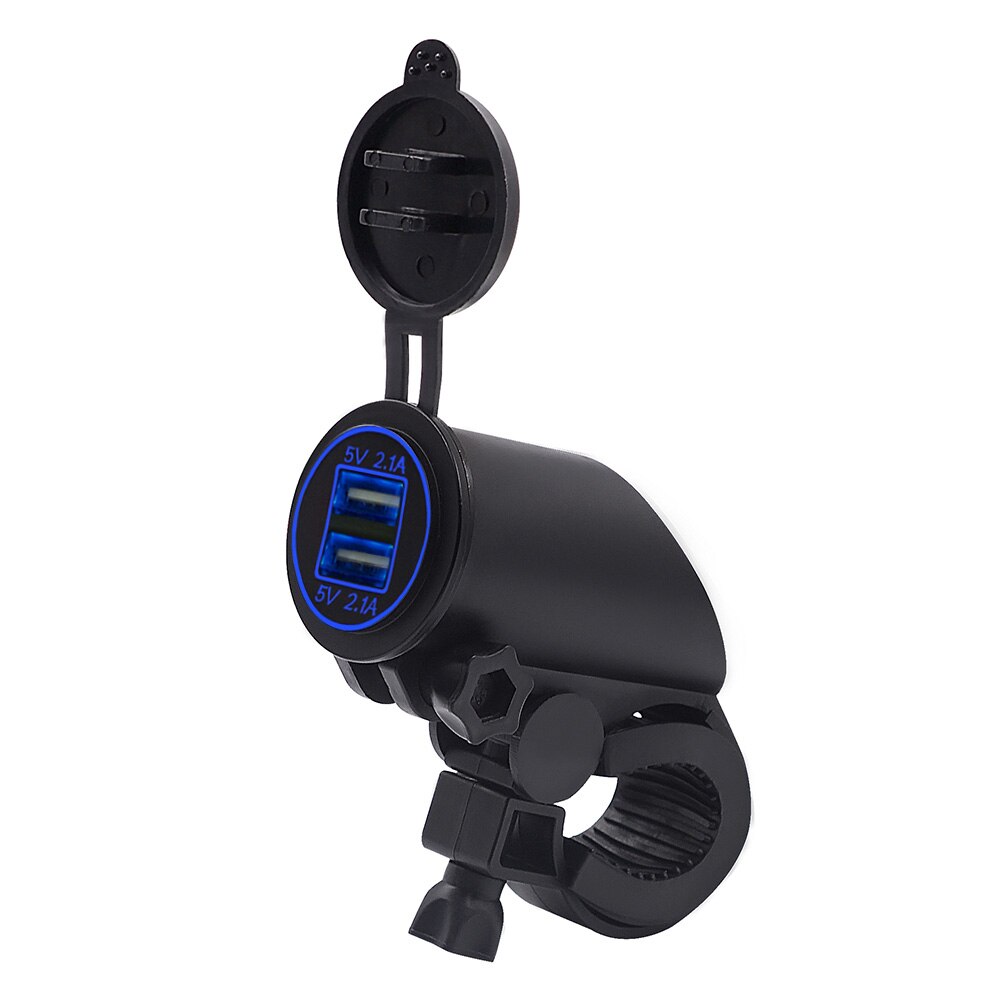 Dual USB Motorcycle Handlebar Charger Dual LED Ring 4.2A Fast Charger IP66 Universal 12V / 24V Modified Faucet Charger: Blue