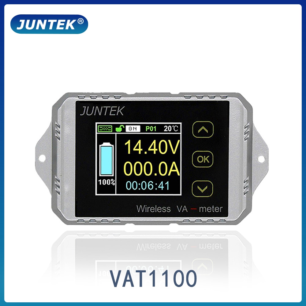 JUNTEK VAT1100 100V 100A Wireless ammeter voltmeter battery capacity monitoring coulomb counter 12V 24V 48V color screen meter