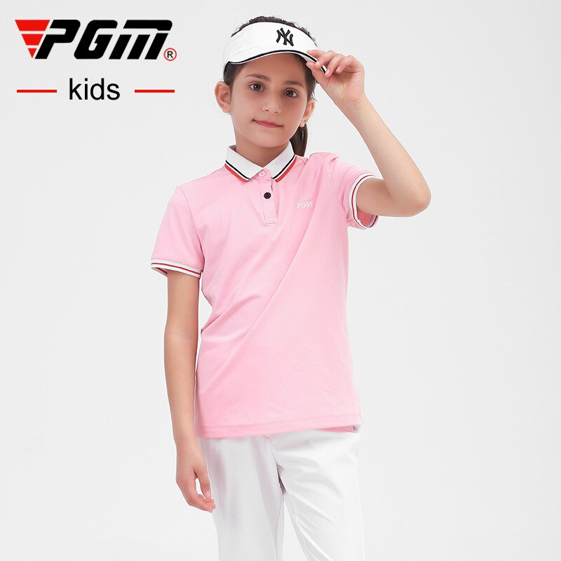 PGM Golf Clothing Summer Girl Golf T-Shirt Short Sleeve Golf Shirts Comfortable And Breathable Tops Golf Apparel S-XL YF413: YF413-Pink / S-130cm