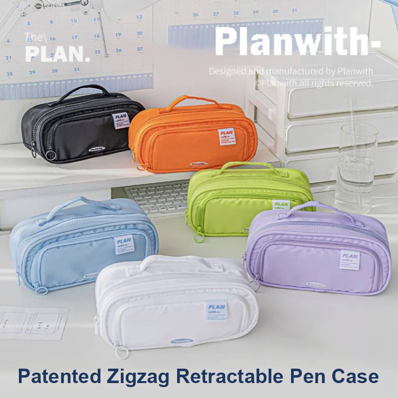 Planwith Large Pencil Case Zigzag Big Capacity Multiple Divisions Pen Pouch Portable School Supplies Aesthetic Cosmetic