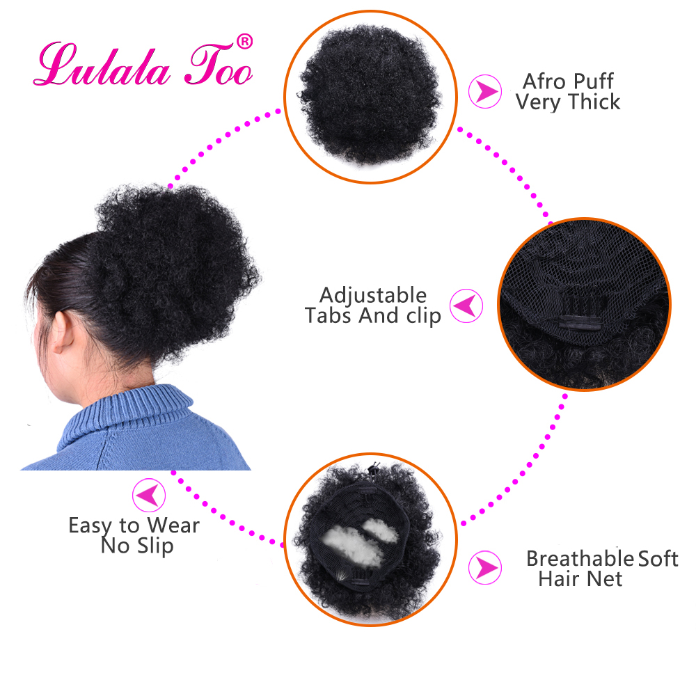 Extension chignon cheveux crépus, postiche synthétique afro, coiffure boule frisée, fixation par clips, 8 pouces