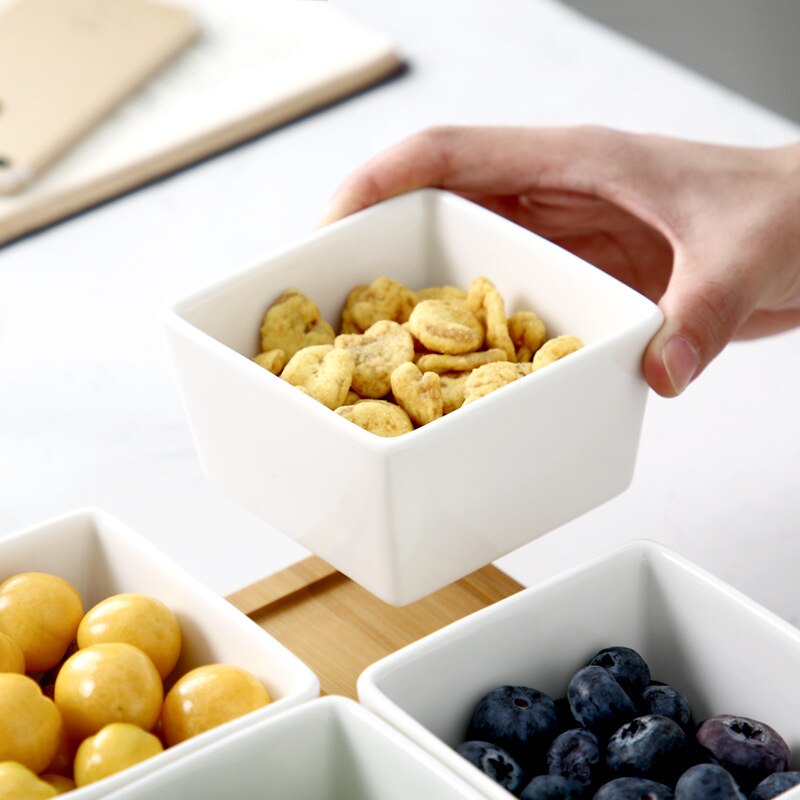 Keramische plaat houten schaal japanse stijl rooster snacks meloen fruit partitie plaat gedroogd fruit bord snoep noten schaal combinatie