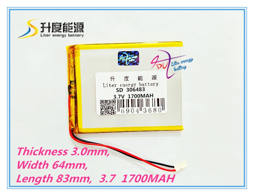 Grootte 306483 3.7 V 1700 mah lithium-polymeer Batterij met Bescherming Boord Voor MP4 GPS Digitale Product