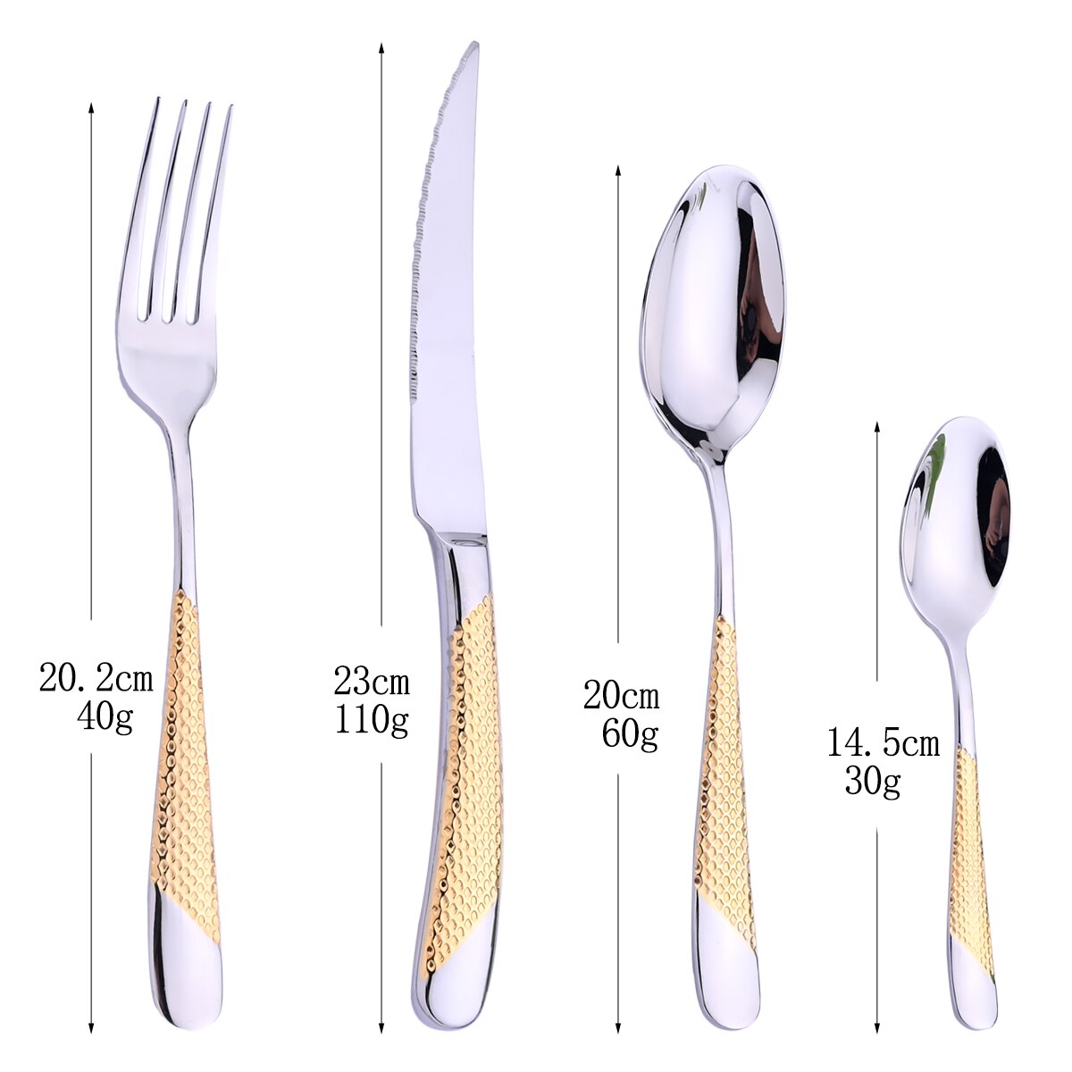 Stainless Steel Bright Silver Cutlery Mirror Household 4pcs Kitchen Tablewares Set Steak Knife Fork Coffee Spoon Dessert Fork: gold-E
