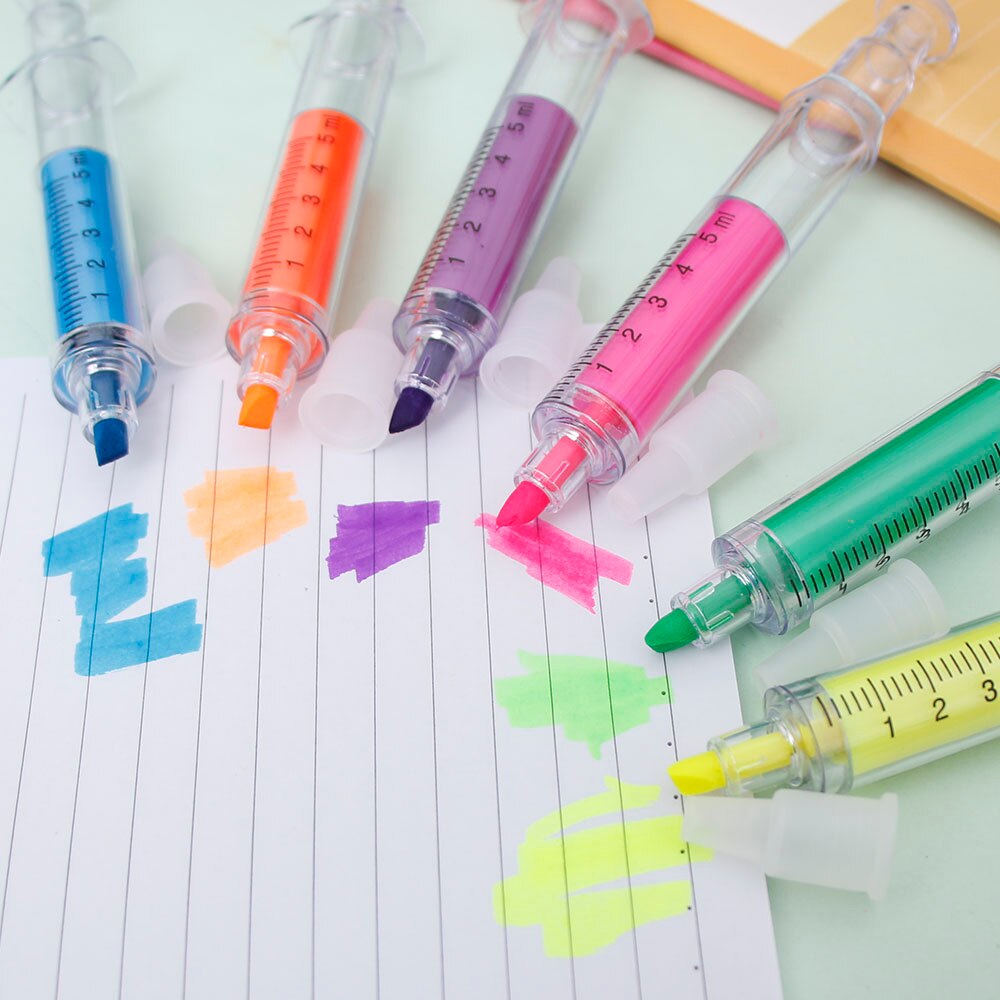 6 stk/parti farve sød nyhed sygeplejerske nål sprøjteformet highlighter markør pen skoleartikler papirvarer