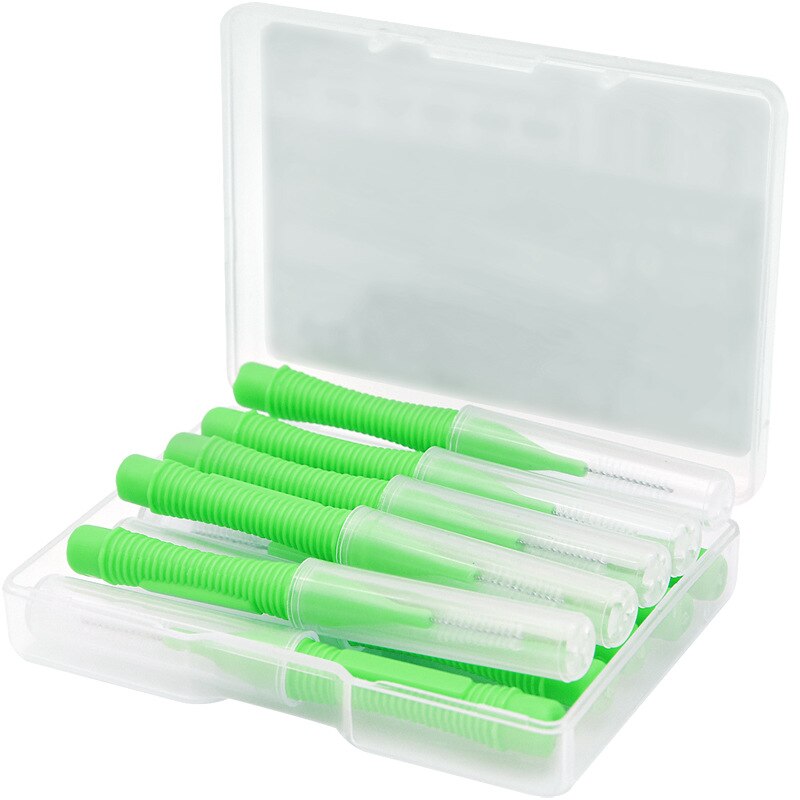 10 Stk/doos 0.4-1.5Mm Interdentale Borstels Gezondheidszorg Tand Push-Pull Escova Verwijdert Voedsel En Plaque Beter tanden Mondhygiëne Tool: green 10pcs