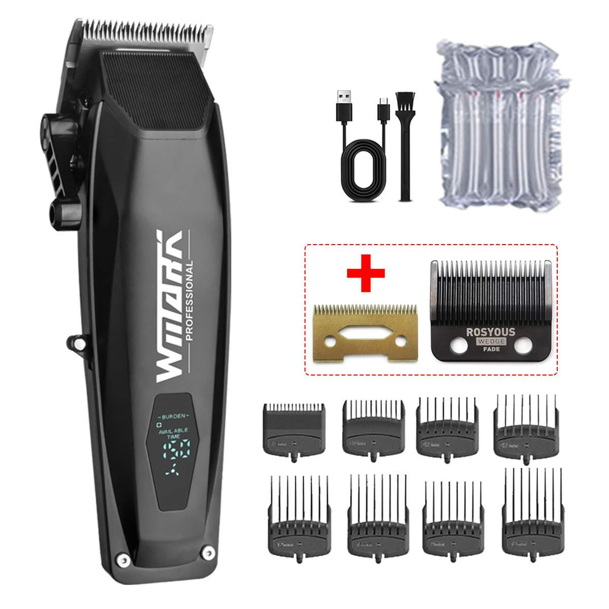 WMARK NG-125 Máquina para cortar cabello para hombres Cuchillas de cerámica Pantalla LCD Puerto USB Máquina cortadora de cabello Máquina cortadora de cabello: YELLOW