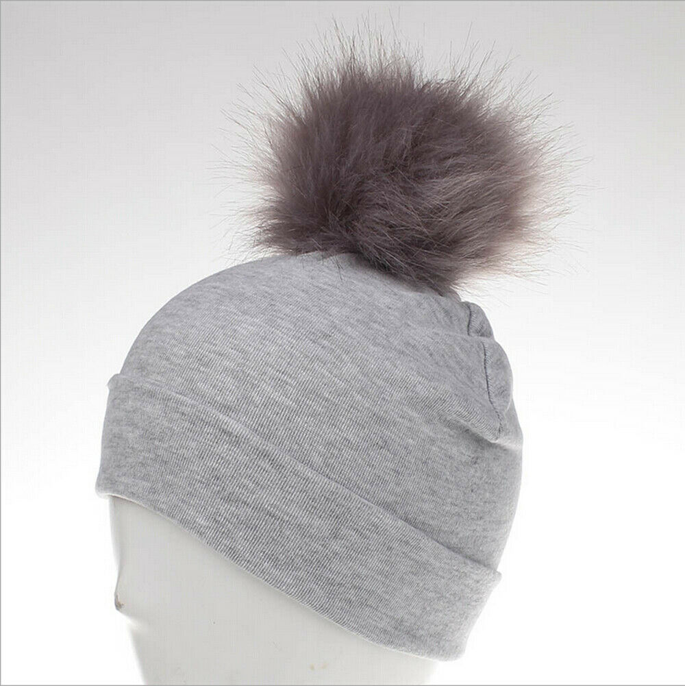 Babyaccessoires peutermeisje en -jongen baby baby winter warm gehaakt brei muts muts zacht effen muts pluizige pompon bal: Lichtgrijs grijs