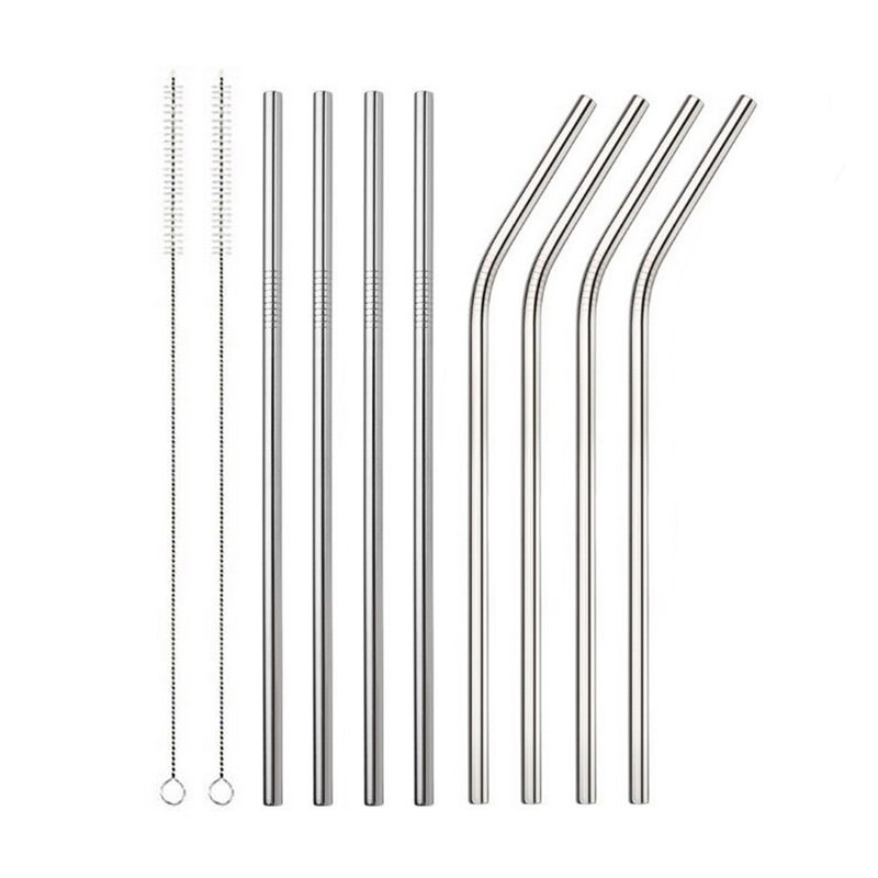 1/2/4pcs Stainless Steel Straw Reusable Metal Drinking Straw With Cleaner Brush For Home Party Barware Bar Accessories ^1: L