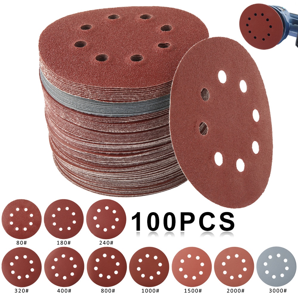72pcs 125mm Round Shape Sanding Discs Hook Loop Sanding Paper Buffing Sheet Sandpaper 8 Hole Sander Polishing Pad