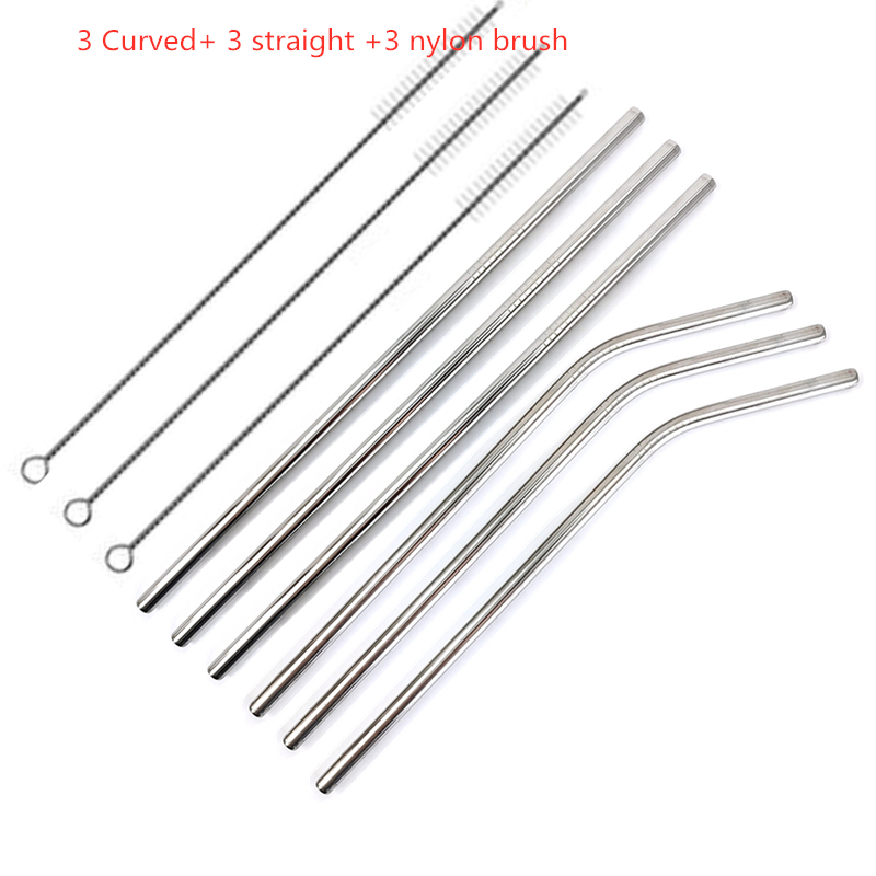 6 millimetri di Larghezza di Paglia Riutilizzabile in Metallo impostato Paglia Bolla Cannucce Tè 304 in Acciaio Inox Cannucce di trasporto libero: 9pezzi dritto Curved