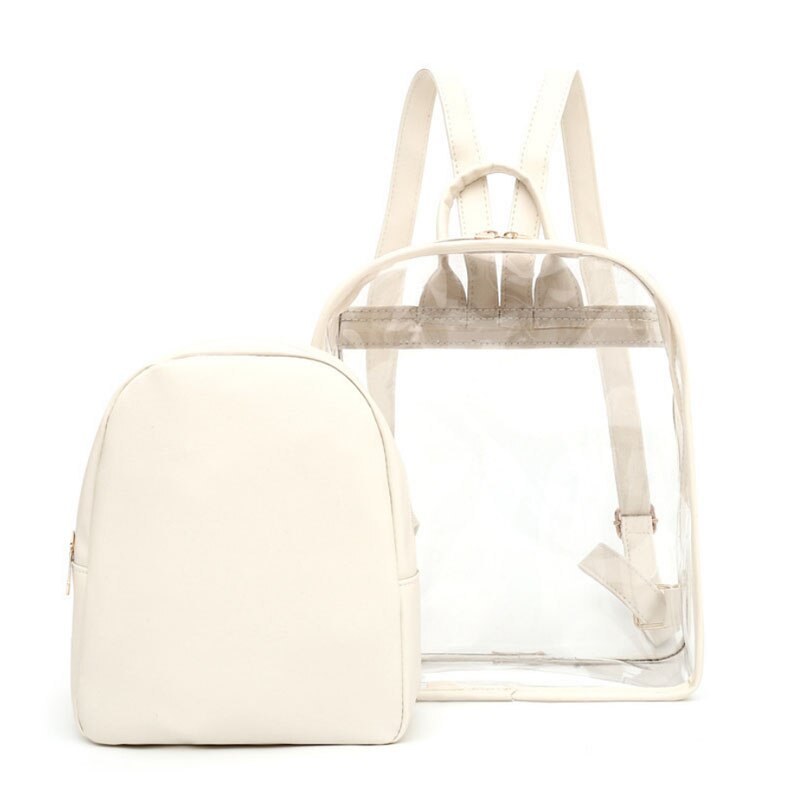 Sød klar plast se gennem gennemsigtig rygsæk kvinder pige studerende rejsetaske skoletaske skoletaske august 16: Hvid