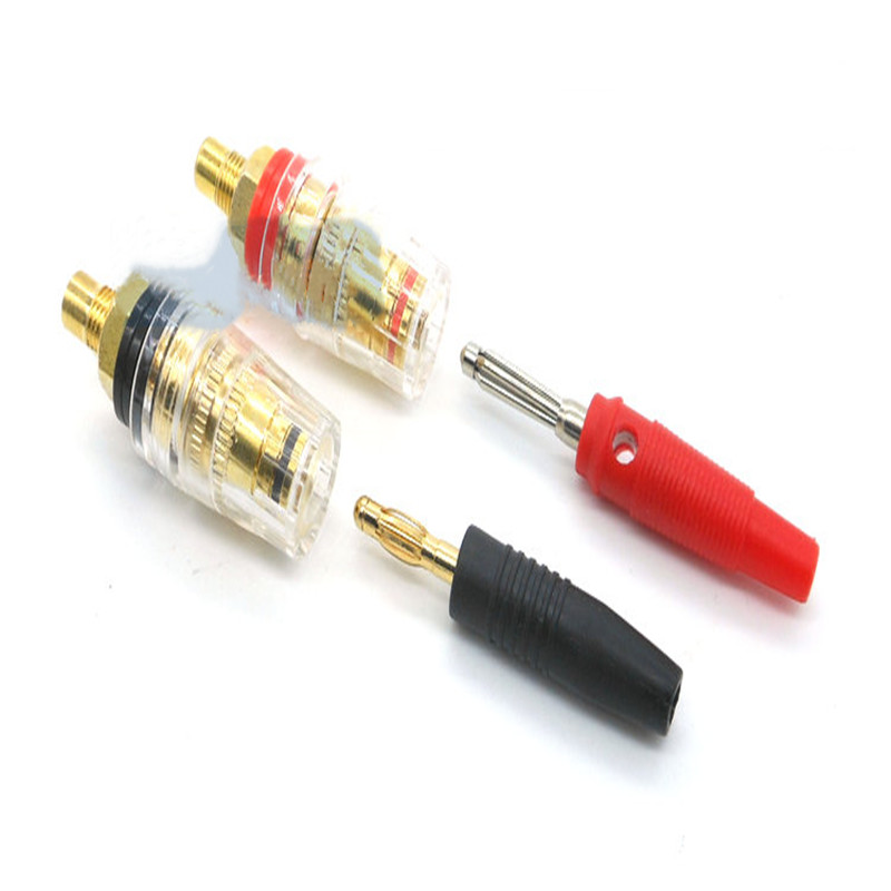 2pcs M8 gold-plated copper banana connector 4mm threaded medium amplifier speaker spade terminal binding post banana plug socket