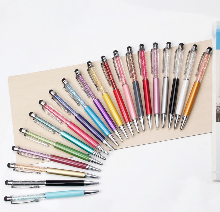 (1Pcs/Sell) Crystal Pen Diamond Pens Stationery Fountain Pen Stylus Touch Pen 11 Colors Oily Black Refill