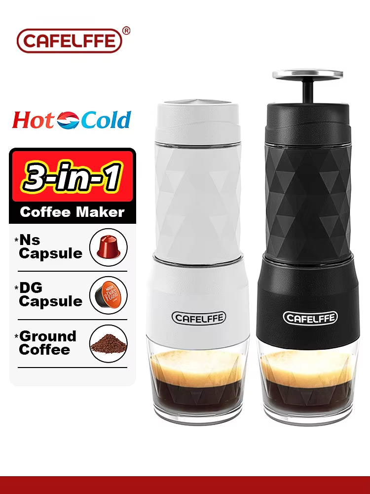 Cafelffe-cafetera portátil Manual, cafetera Espresso para cápsulas y espuma de leche molida, prensa Manual, cafetera para senderismo, viaje, Gif 4 en 1