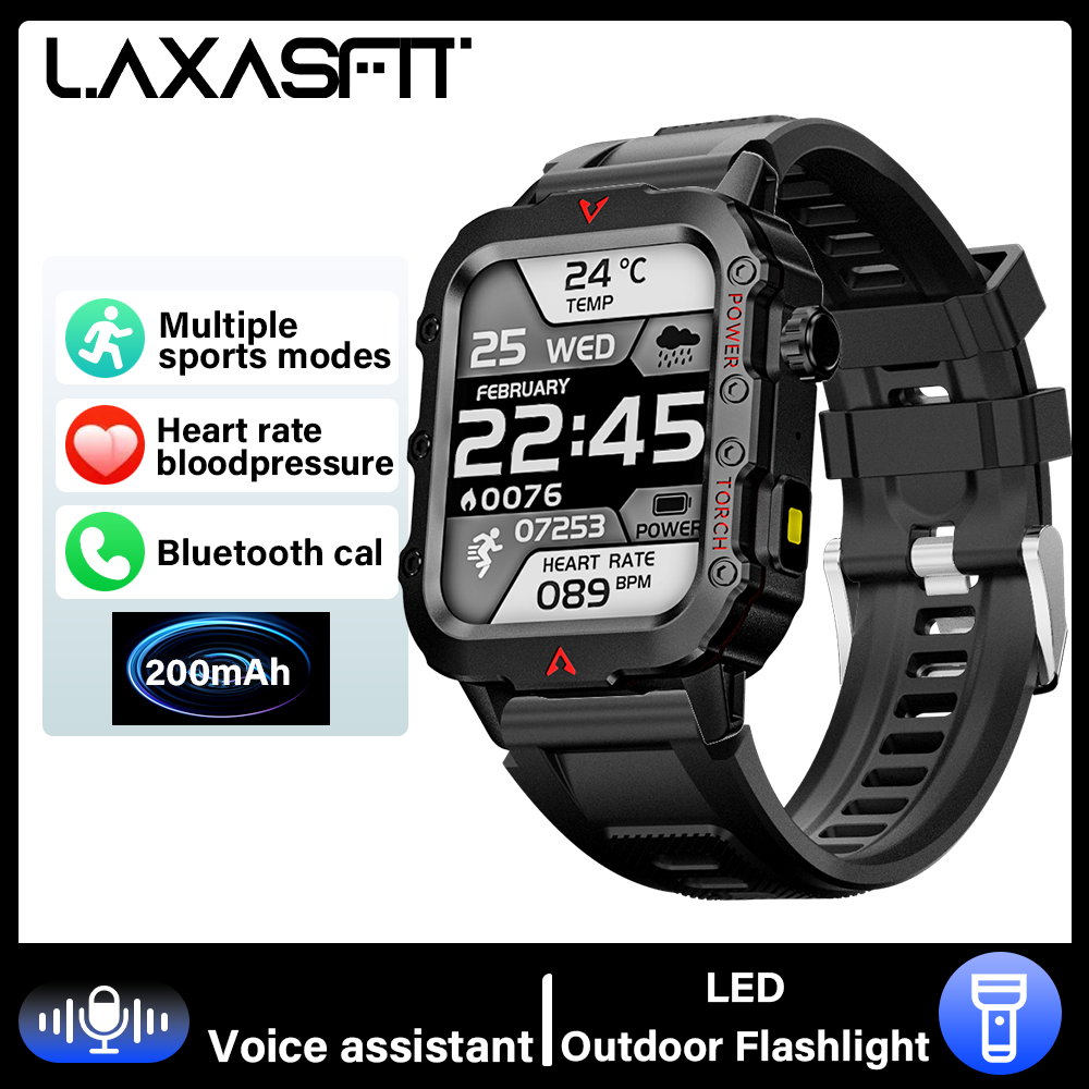 LAXASFIT montre de sport intelligente lampe de poche LED lecteur de musique suivi de l'activité appel Bluetooth surveillance du sommeil 2025 nouvelle montre intelligente: noir