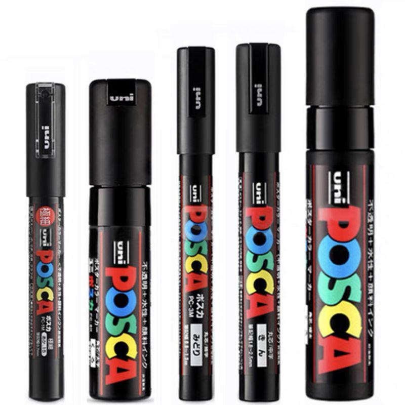 Uni Posca-rotuladores de arte, rotuladores de arte a base de agua, 5 uds., PC-1M/3M/5M/8K/17K: Black