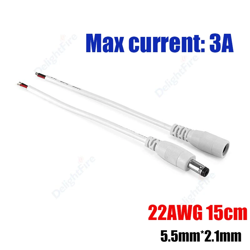 Cable de alimentación CC pelado 22 20 18 AWG macho hembra 12V adaptador conector Pigtail de repuesto para altavoz tira LED cámara CCTV