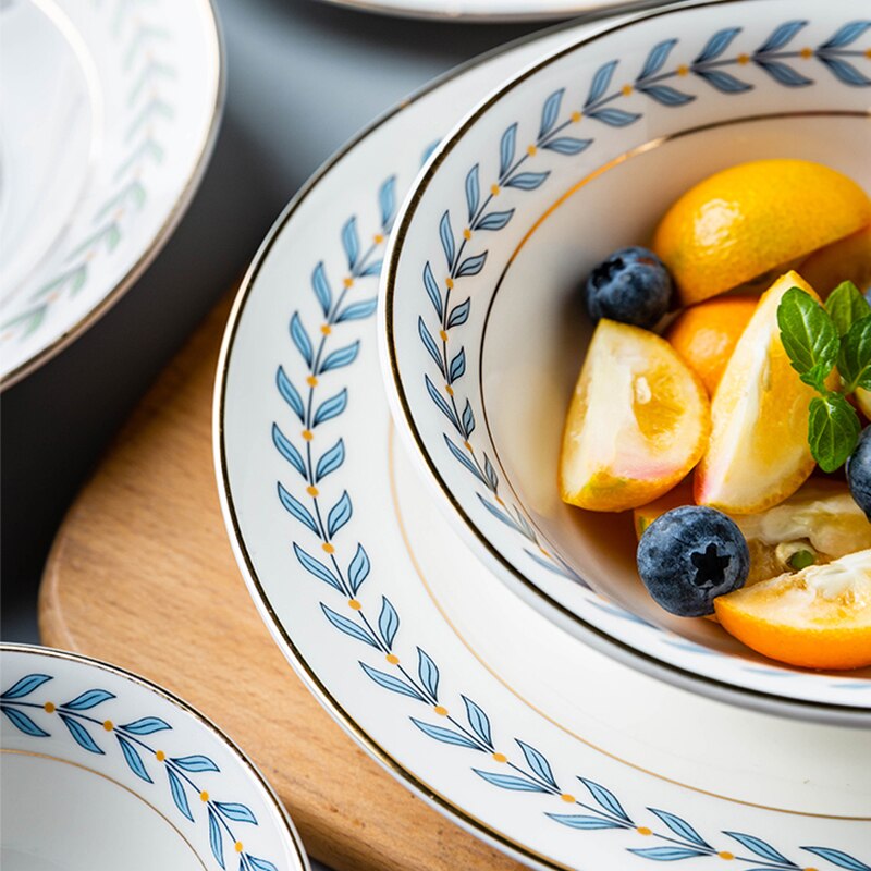 KINGLANG nowy liść obręczy złota ceramika płytki talerz hurtownia porcelany ryż salaterka deser ciasto danie