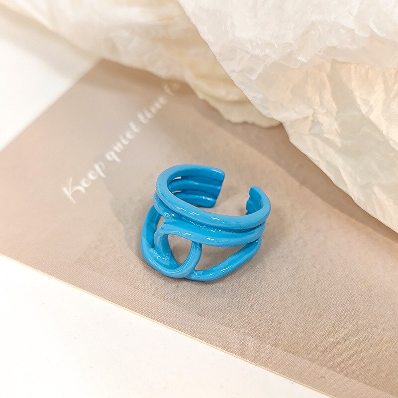 AOMU Neue Korea Stil Einfache Süße Süssigkeit Farbe Acryl Harz verdrehte Ring Unregelmäßige Geometrische Offene Ringe für Frauen: E 1stck