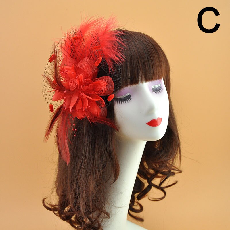 Mode Mesh Fascinators Hoed Vrouwen Wedding Cocktail Thee Party Solid Bloem Veer Tovenaar Hoofddeksels Bruids Haaraccessoires: C