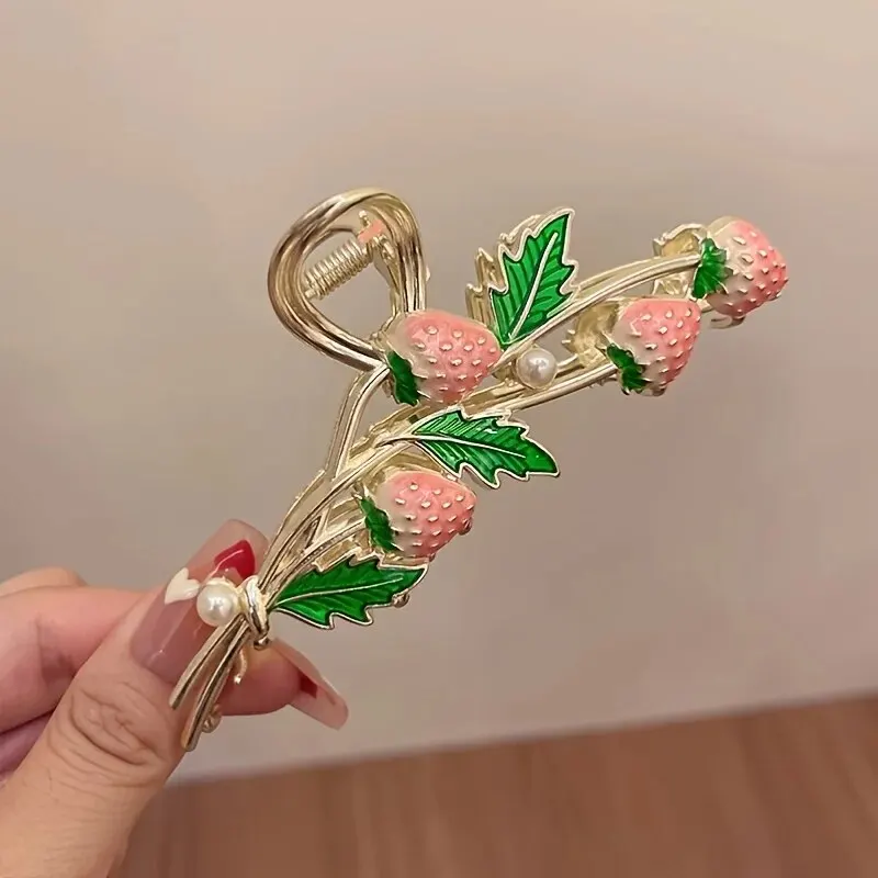 Pinces à cheveux en forme de fraise, jolie pince à cheveux en métal, forte tenue antidérapante, pinces à mâchoire en acétate rose, accessoires pour cheveux: Rose