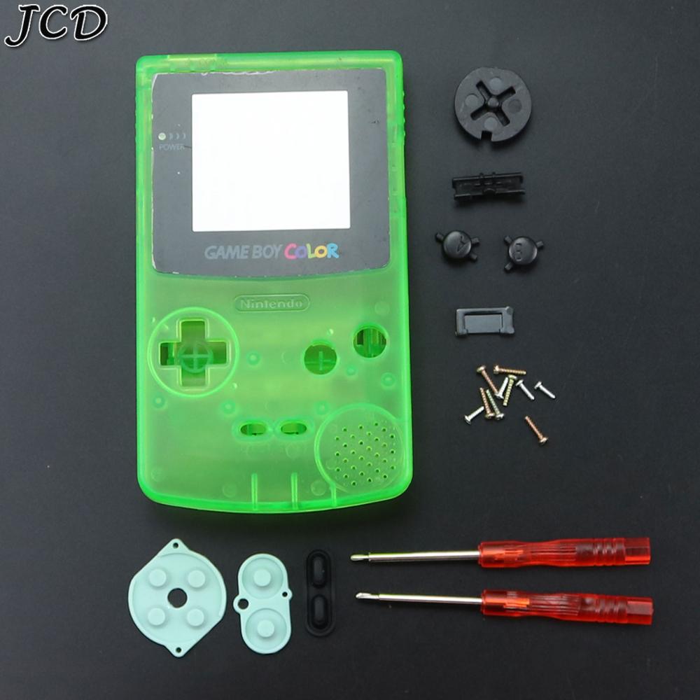 JCD Housing Shell Case Cover for Nintendo Gameboy Color Game Console for GBC Shell with buttons kits sticker label and tools: Clear Green